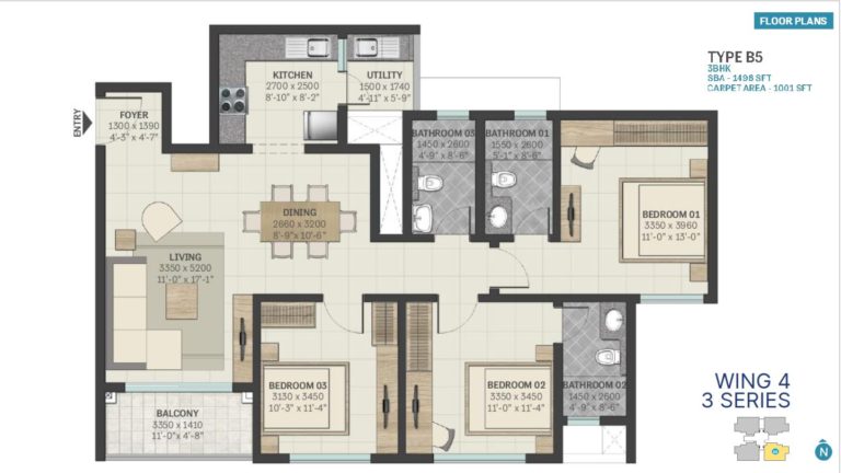 Sobha Manhattan Towers Floor Plans | 3 BHK Flat Town Park Bangalore